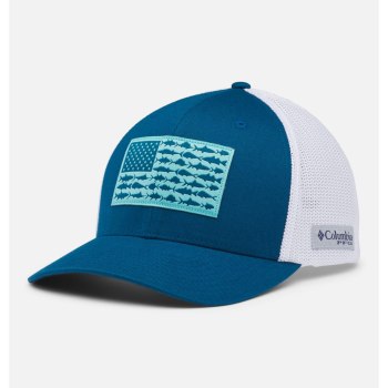 Columbia Ženske Kape - PFG Mesh Fish Flag Ball Plave Bijele | PGRI-86394